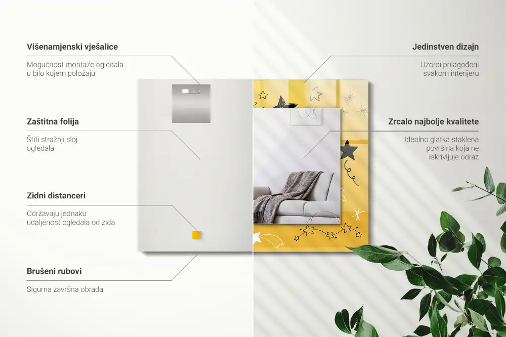 Obdĺžnikové zrkadlo s motívom Kresby rôznych hviezd