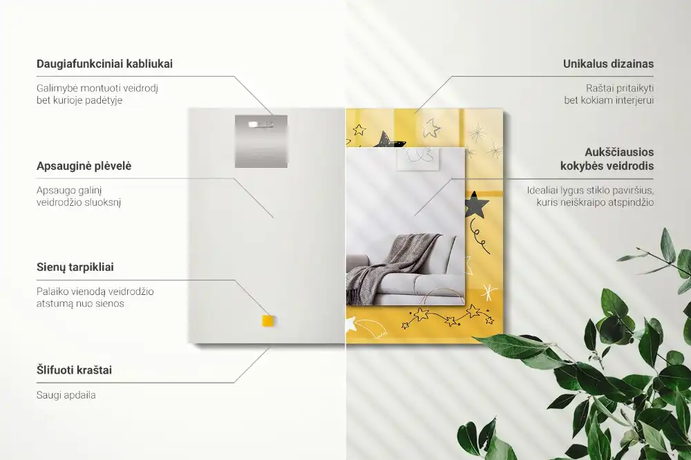 Obdĺžnikové zrkadlo s motívom Kresby rôznych hviezd
