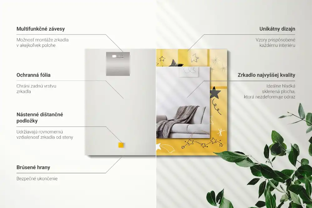 Obdĺžnikové zrkadlo s motívom Kresby rôznych hviezd