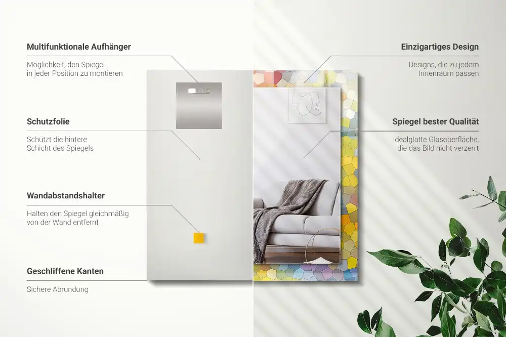 Obdĺžnikové zrkadlo s motívom Farebná abstraktná mozaika