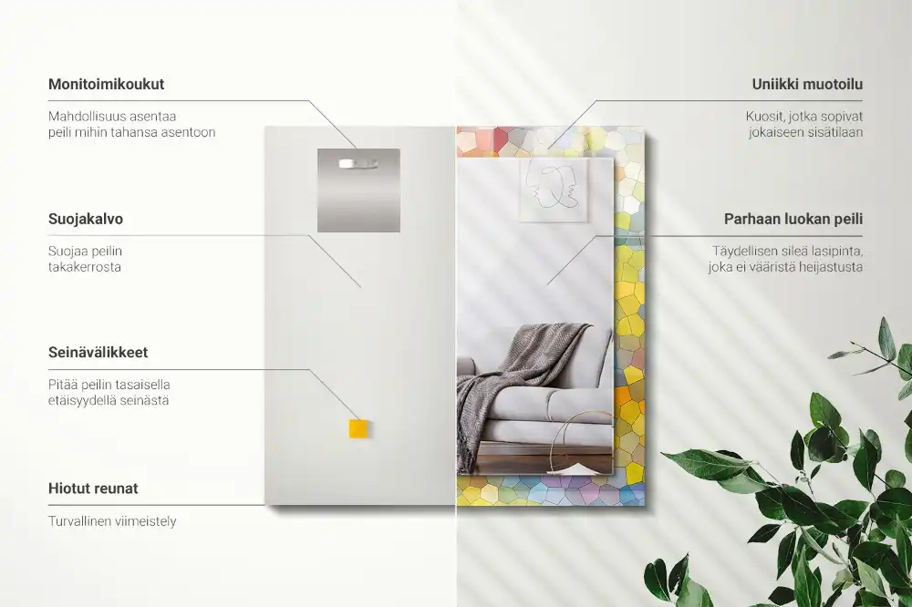 Obdĺžnikové zrkadlo s motívom Farebná abstraktná mozaika