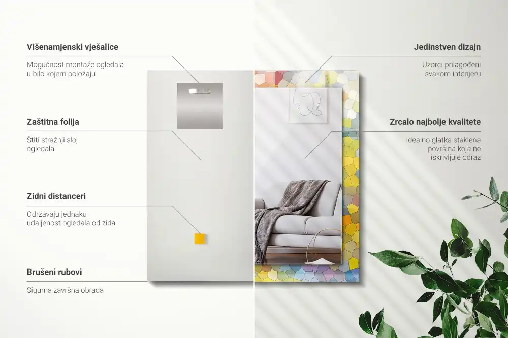 Obdĺžnikové zrkadlo s motívom Farebná abstraktná mozaika