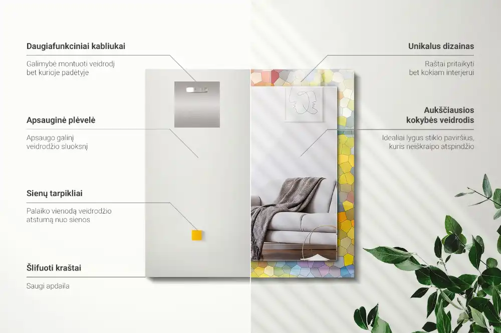 Obdĺžnikové zrkadlo s motívom Farebná abstraktná mozaika