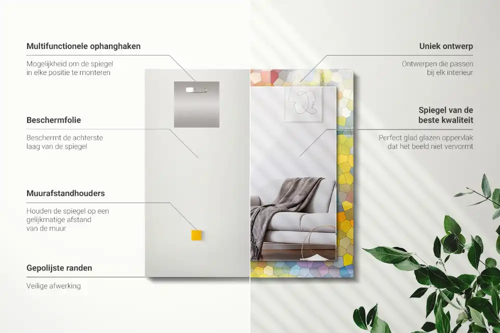 Obdĺžnikové zrkadlo s motívom Farebná abstraktná mozaika