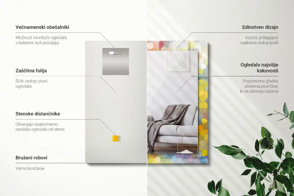 Obdĺžnikové zrkadlo s motívom Farebná abstraktná mozaika