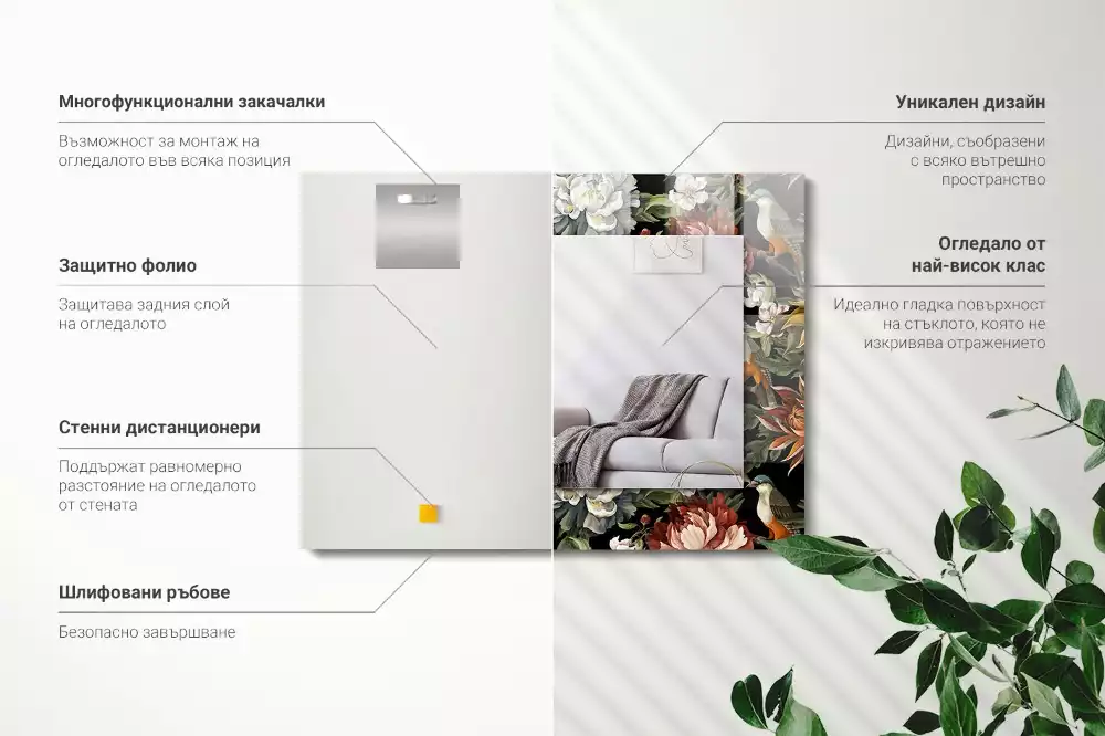 Obdĺžnikové zrkadlo s motívom Kvety a vtáky