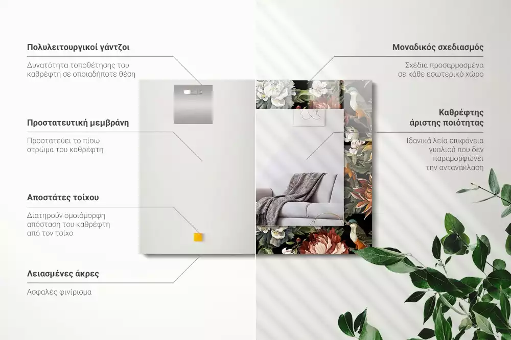 Obdĺžnikové zrkadlo s motívom Kvety a vtáky