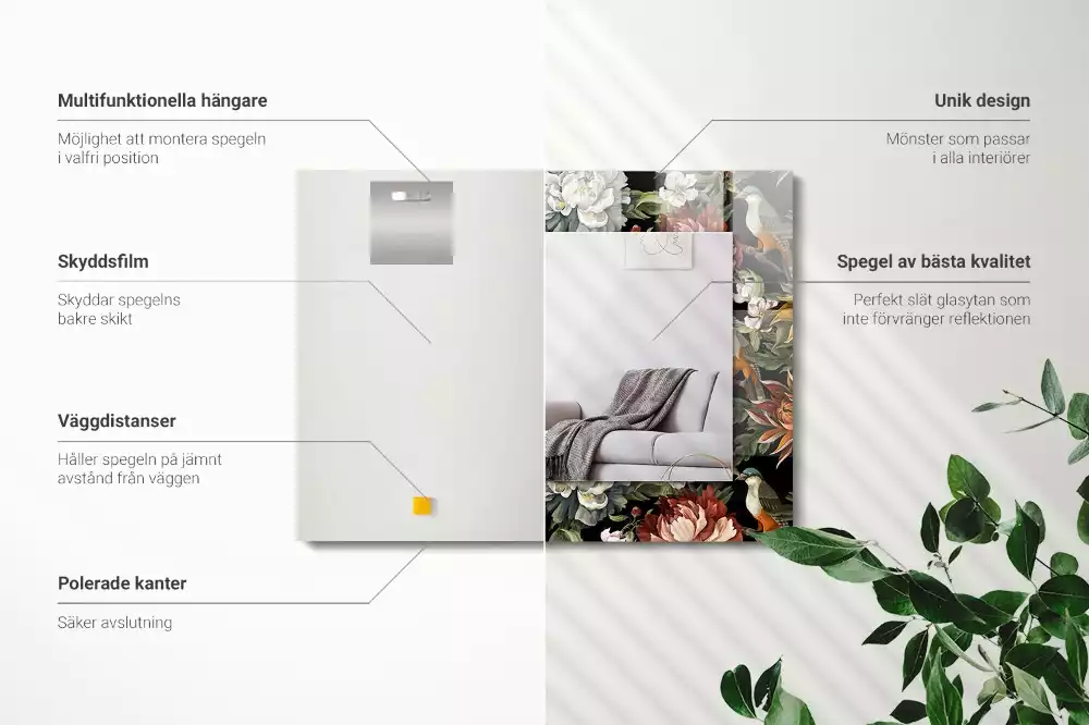 Obdĺžnikové zrkadlo s motívom Kvety a vtáky