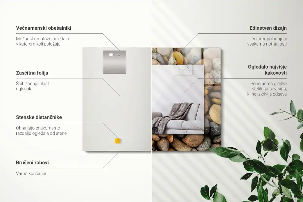 Obdĺžnikové ozdobné zrkadlo Farebné hladké kamene