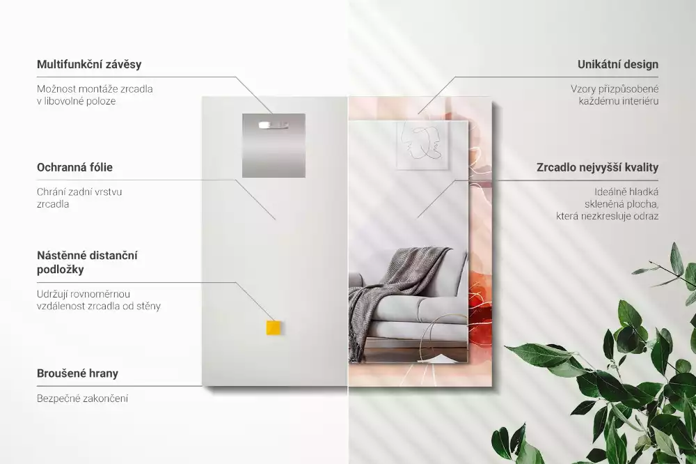 Obdĺžnikové dekoračné zrkadlo Abstraktné kvetinové vzory