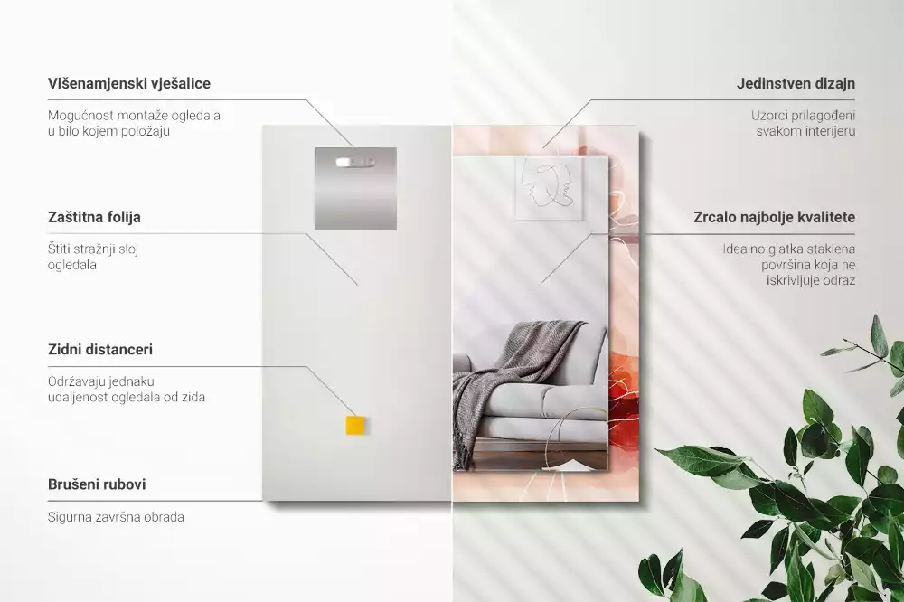Obdĺžnikové dekoračné zrkadlo Abstraktné kvetinové vzory