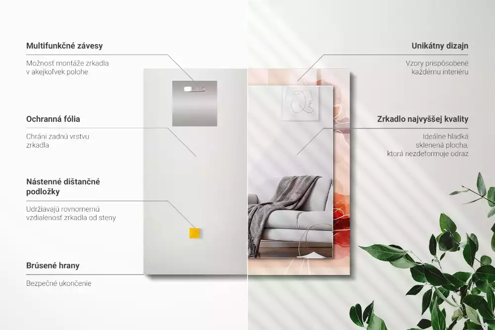 Obdĺžnikové dekoračné zrkadlo Abstraktné kvetinové vzory