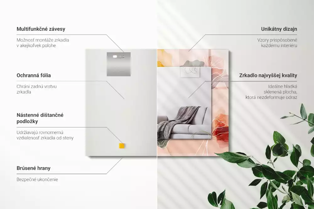 Obdĺžnikové dekoračné zrkadlo Abstraktné kvetinové vzory