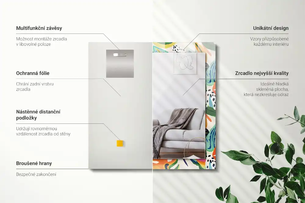 Obdĺžnikové zrkadlo s motívom Vzor farebných listov