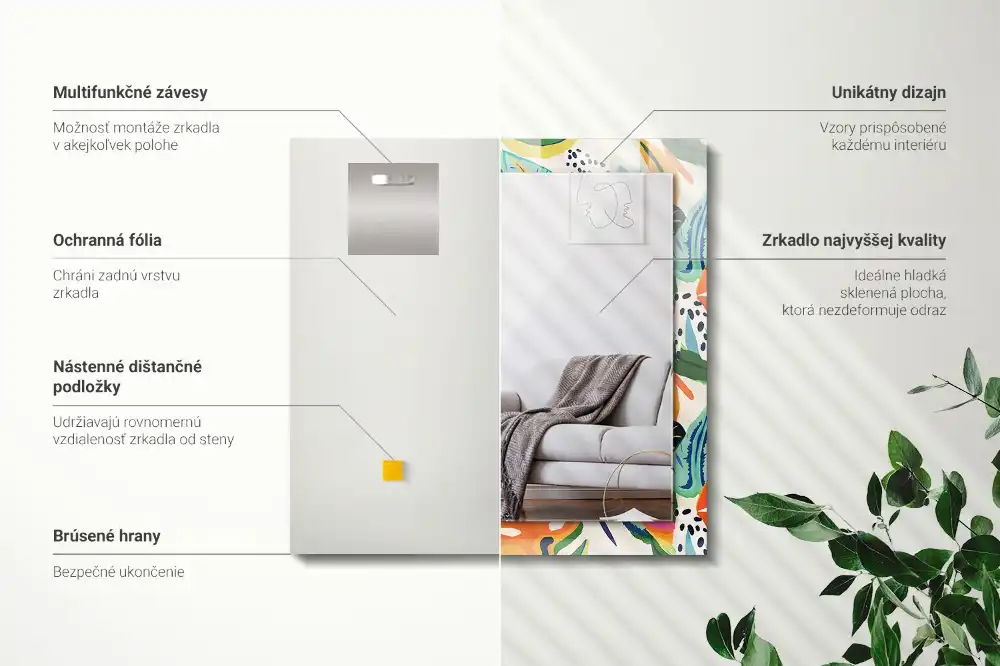 Obdĺžnikové zrkadlo s motívom Vzor farebných listov