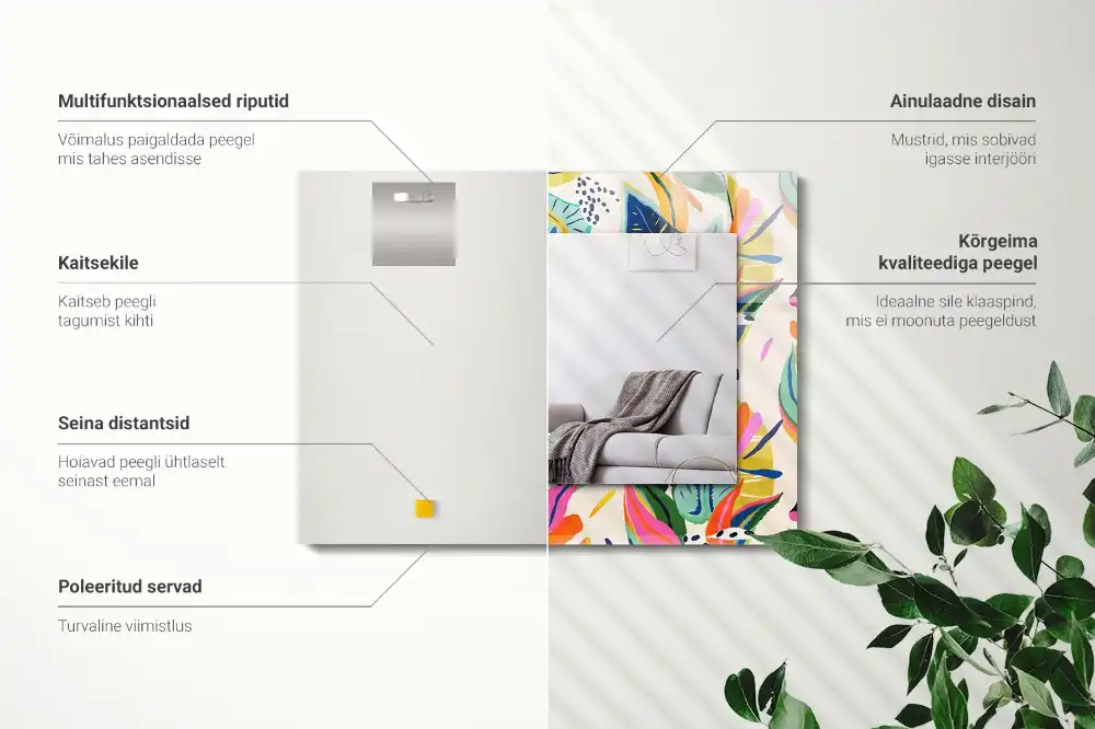 Obdĺžnikové zrkadlo s motívom Vzor farebných listov