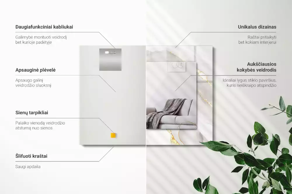 Obdĺžnikové ozdobné zrkadlo Sivý mramor