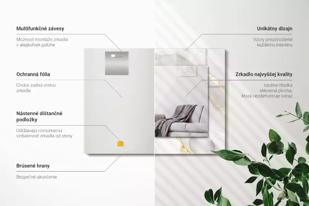 Obdĺžnikové ozdobné zrkadlo Sivý mramor