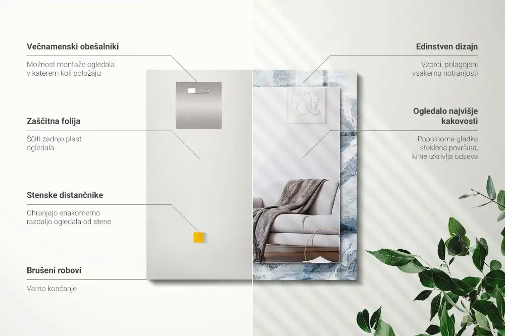 Obdĺžnikové zrkadlo s motívom Mramor v odtieňoch