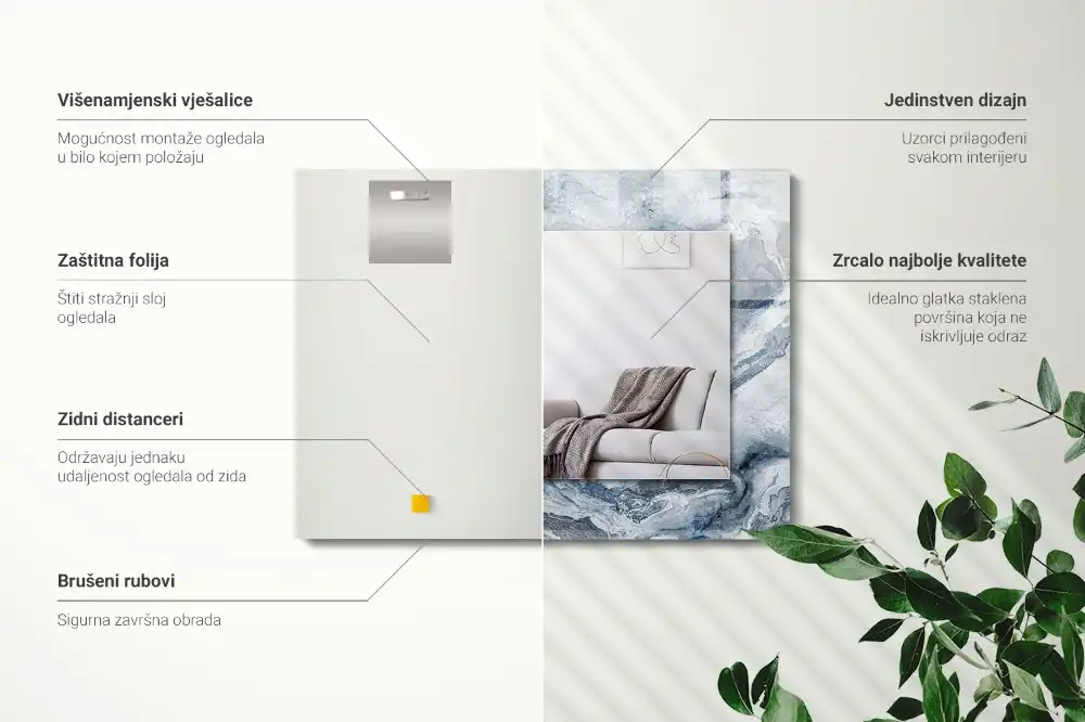Obdĺžnikové zrkadlo s motívom Mramor v odtieňoch
