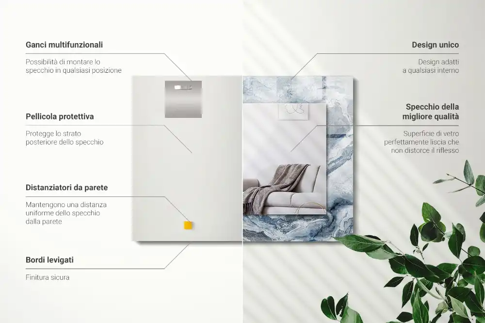 Obdĺžnikové zrkadlo s motívom Mramor v odtieňoch