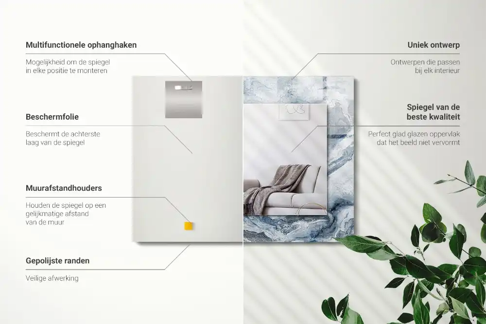 Obdĺžnikové zrkadlo s motívom Mramor v odtieňoch