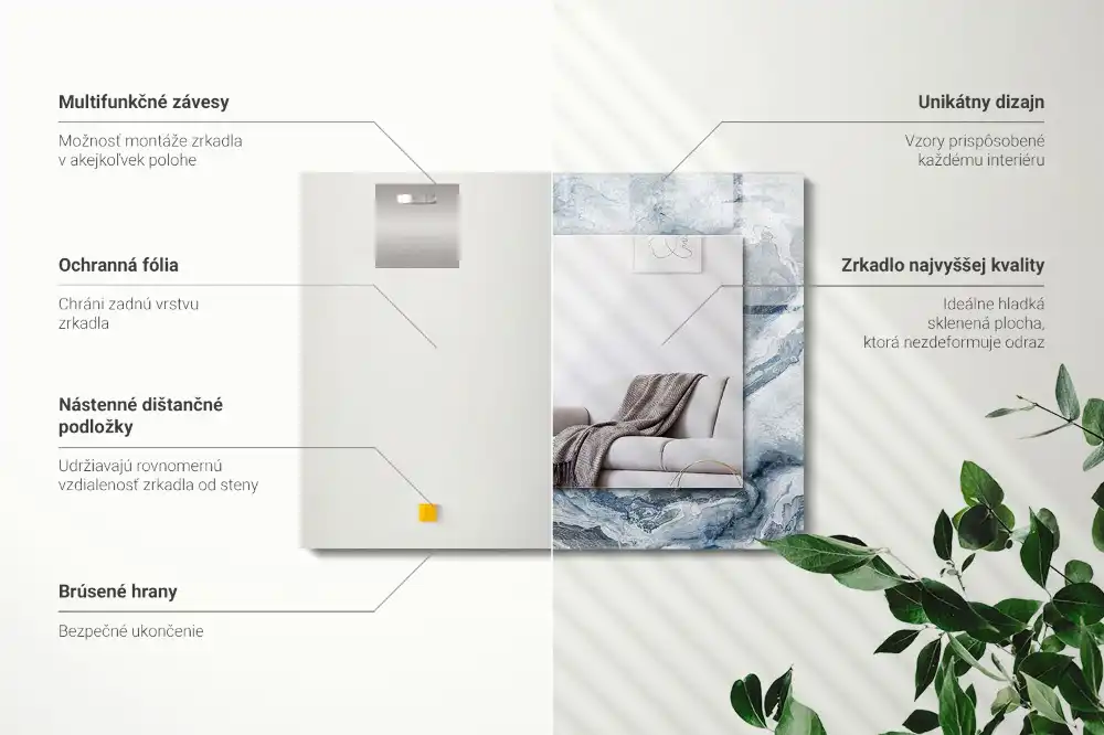 Obdĺžnikové zrkadlo s motívom Mramor v odtieňoch