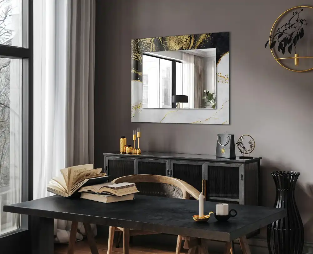 Obdĺžnikové dekoračné zrkadlo Abstraktné zlaté umenie