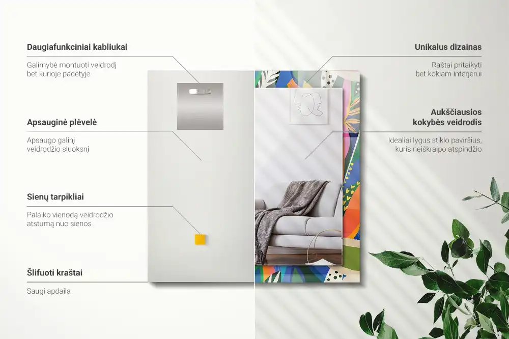 Obdĺžnikové zrkadlo s motívom Farebné abstraktné kvety