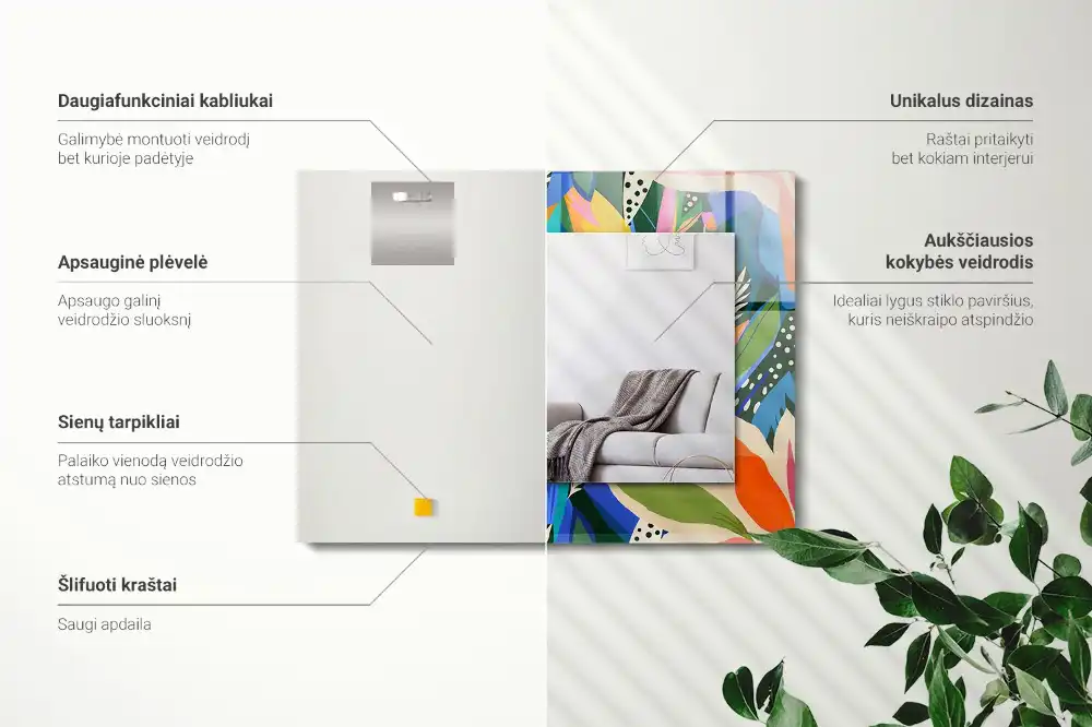 Obdĺžnikové zrkadlo s motívom Farebné abstraktné kvety