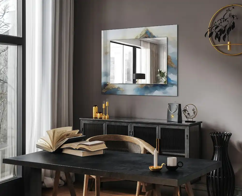 Obdĺžnikové dekoračné zrkadlo Hory v hmle