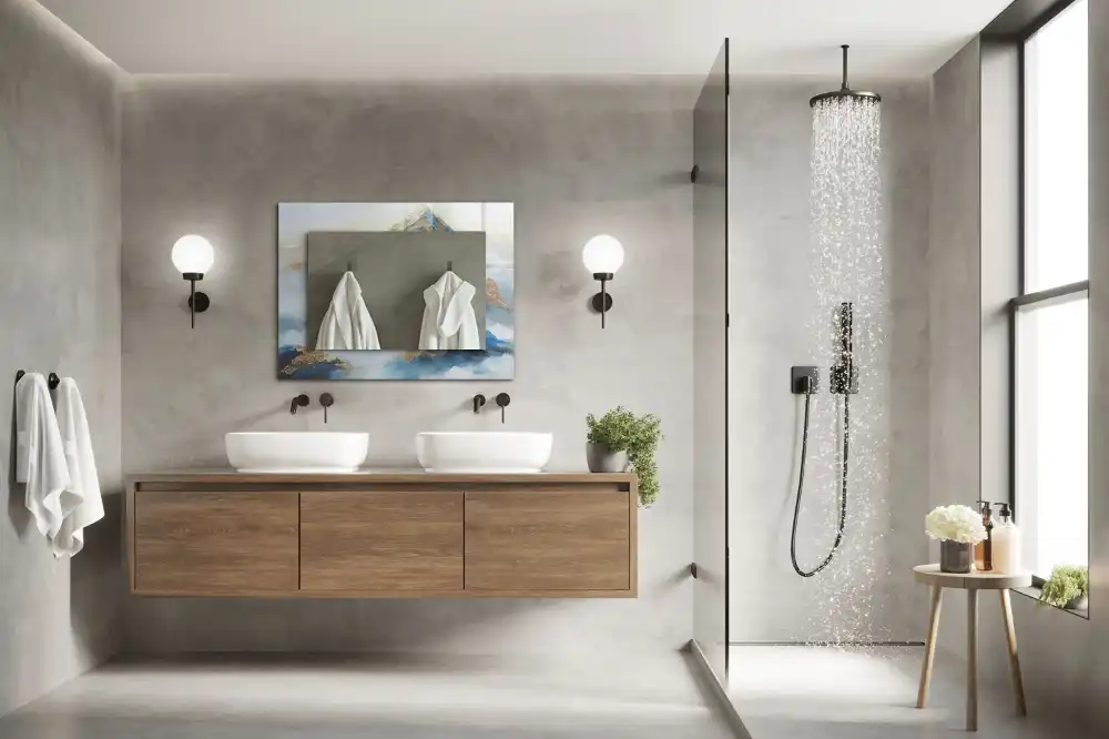 Obdĺžnikové dekoračné zrkadlo Hory v hmle