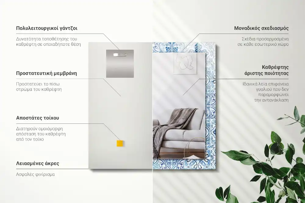 Obdĺžnikové zrkadlo s motívom Modré dekoratívne dlaždice