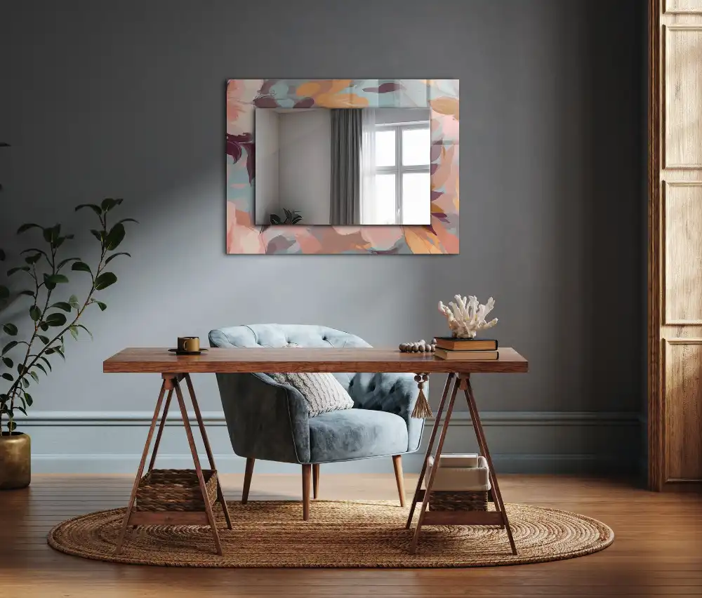 Obdĺžnikové ozdobné zrkadlo Pastelové kvety, listy