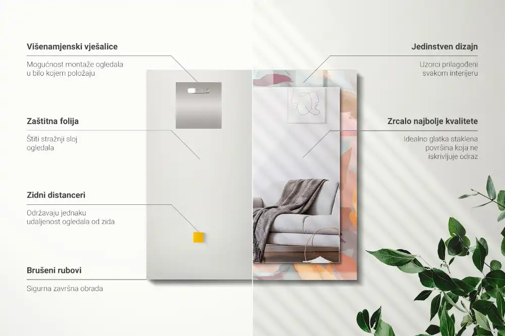 Obdĺžnikové ozdobné zrkadlo Pastelové kvety, listy