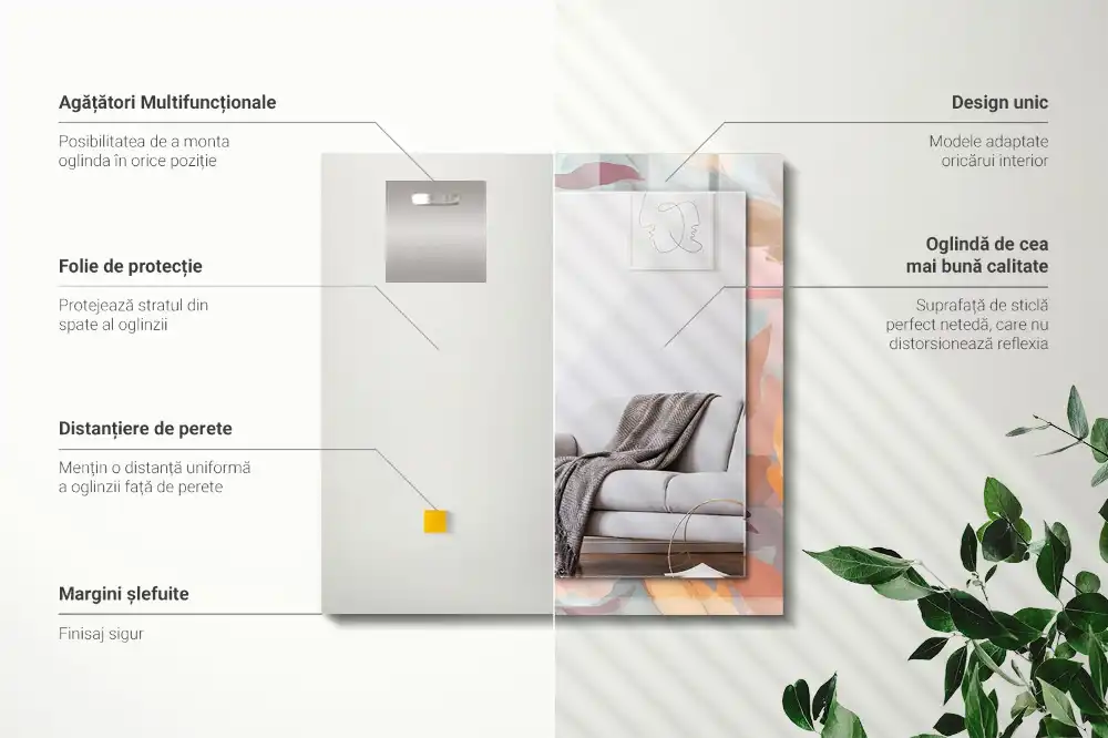 Obdĺžnikové ozdobné zrkadlo Pastelové kvety, listy