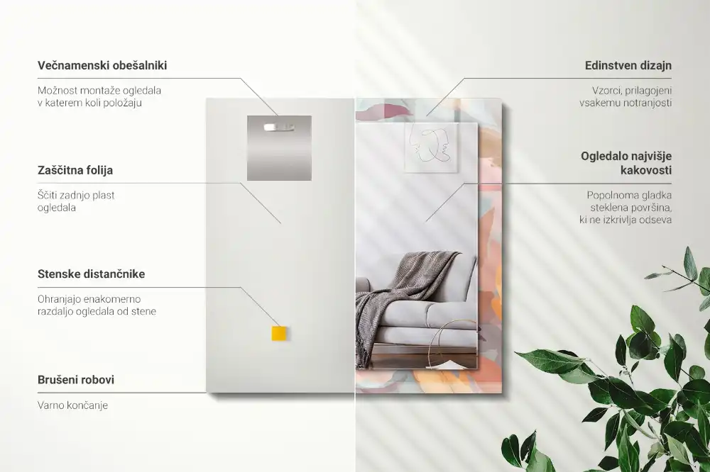 Obdĺžnikové ozdobné zrkadlo Pastelové kvety, listy