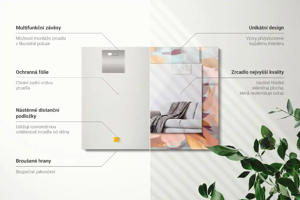 Obdĺžnikové ozdobné zrkadlo Pastelové kvety, listy