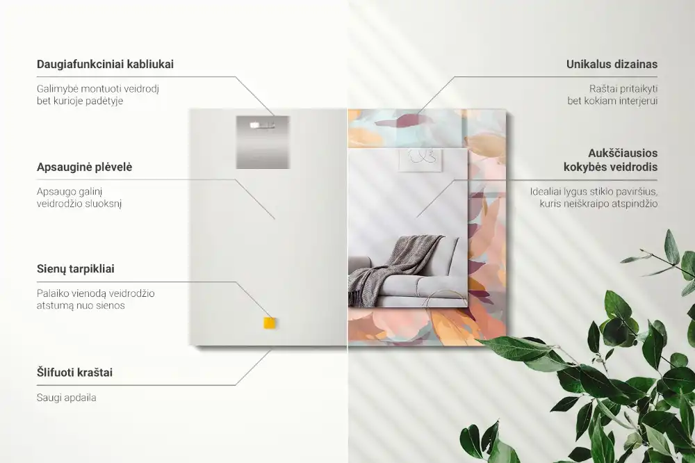 Obdĺžnikové ozdobné zrkadlo Pastelové kvety, listy