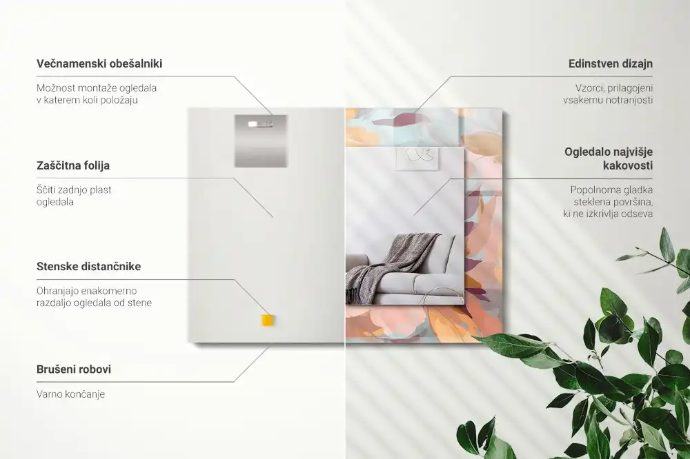 Obdĺžnikové ozdobné zrkadlo Pastelové kvety, listy