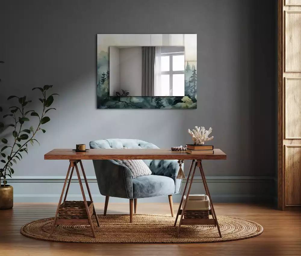 Obdĺžnikové dekoračné zrkadlo Les v hmle