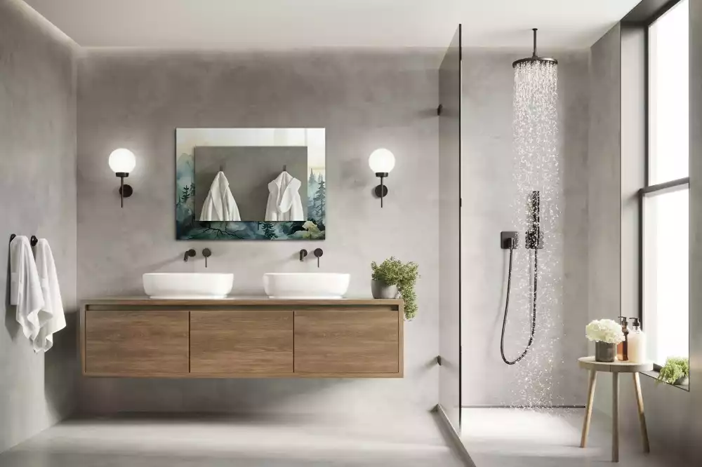 Obdĺžnikové dekoračné zrkadlo Les v hmle