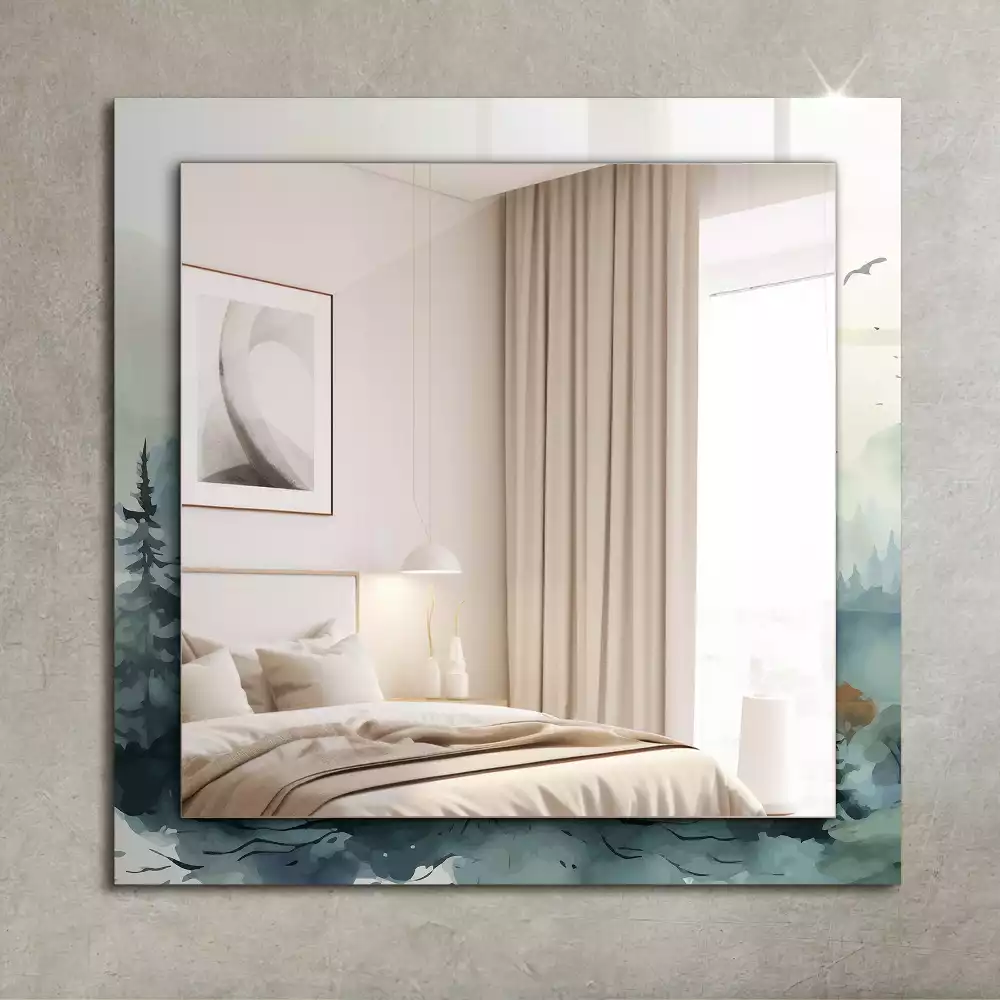 Obdĺžnikové dekoračné zrkadlo Les v hmle