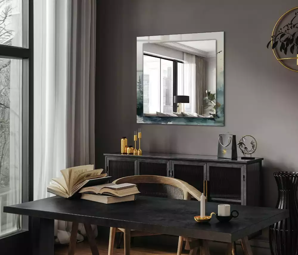 Obdĺžnikové dekoračné zrkadlo Les v hmle