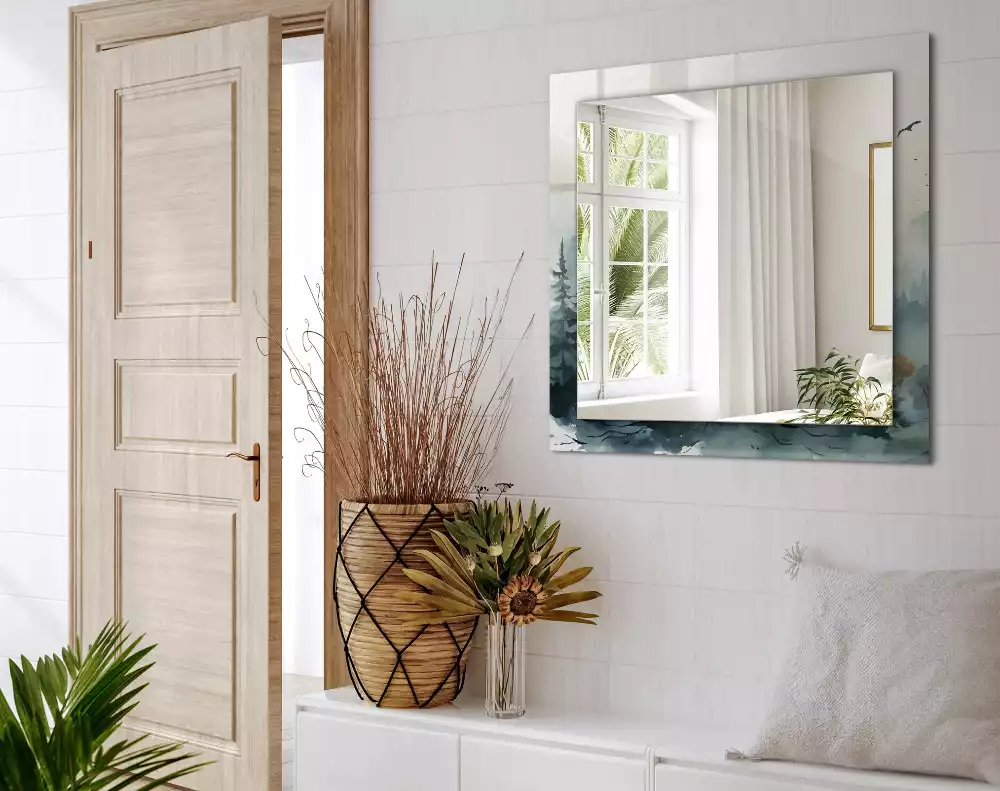 Obdĺžnikové dekoračné zrkadlo Les v hmle