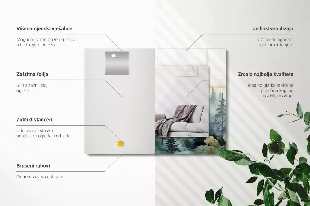 Obdĺžnikové dekoračné zrkadlo Les v hmle