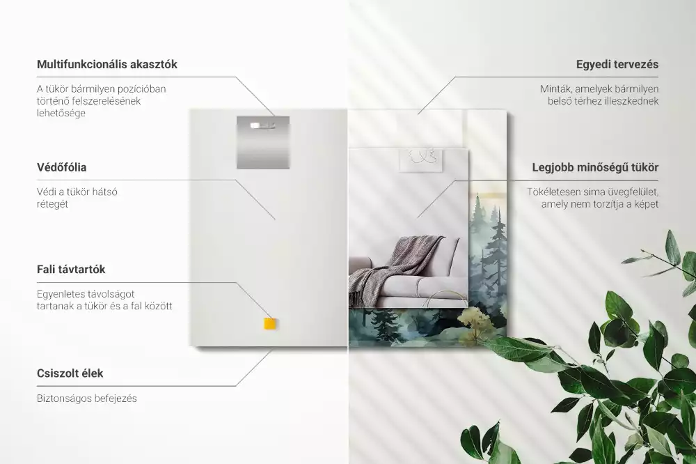 Obdĺžnikové dekoračné zrkadlo Les v hmle