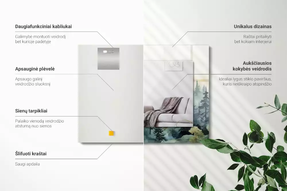 Obdĺžnikové dekoračné zrkadlo Les v hmle