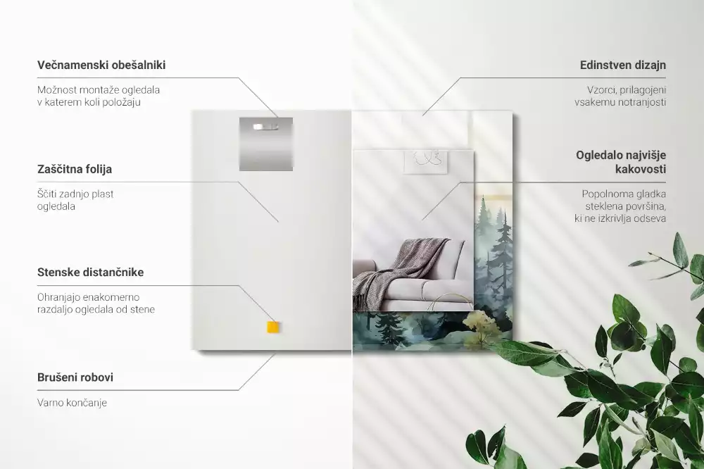 Obdĺžnikové dekoračné zrkadlo Les v hmle