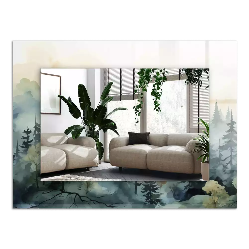 Obdĺžnikové dekoračné zrkadlo Les v hmle